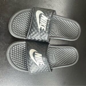Nike Black and Gray Slide Sandals